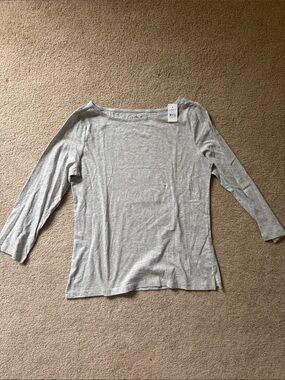 NWT LOFT Heather Gray Boatneck Long Sleeve Tee